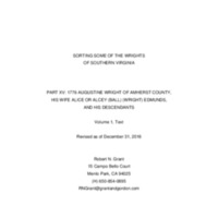 Sorting Some of the Wrights of Southern Virginia<br /><br />
Part XV: Augustine Wright of Amherst County, Virginia, His Wife Alice or Alcey (Ball) (Wright) Edmunds, and His Descendants